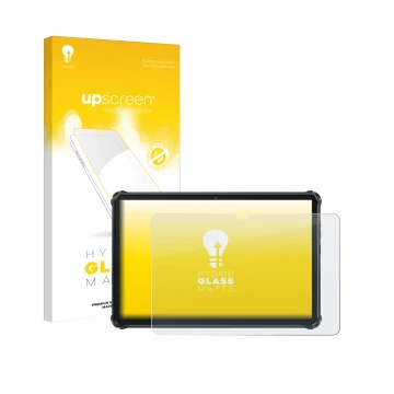 Parte frontale di una confezione del prodotto con il logo del marchio upscreen. Accanto è raffigurato il dispositivo Oukitel R