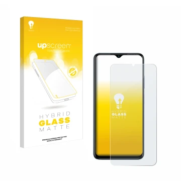 Parte frontale di una confezione del prodotto con il logo del marchio upscreen. Accanto è raffigurato il dispositivo Infinix H