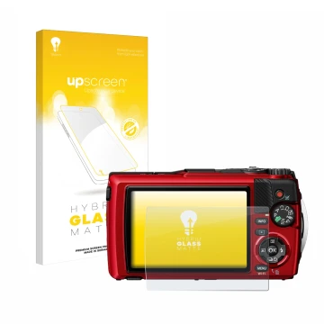 Parte frontale di una confezione del prodotto con il logo del marchio upscreen. Accanto è raffigurato il dispositivo Olympus O