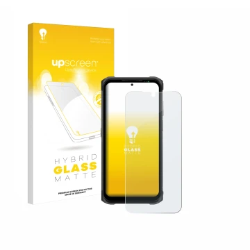 Parte frontale di una confezione del prodotto con il logo del marchio upscreen. Accanto è raffigurato il dispositivo Ulefone A