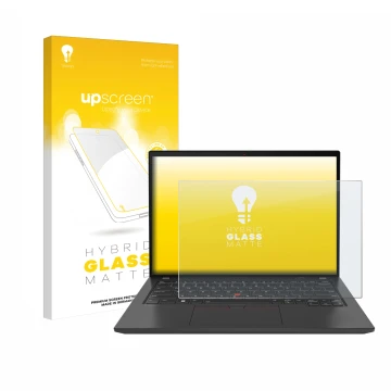 Parte frontale di una confezione del prodotto con il logo del marchio upscreen. Accanto è raffigurato il dispositivo Lenovo Th