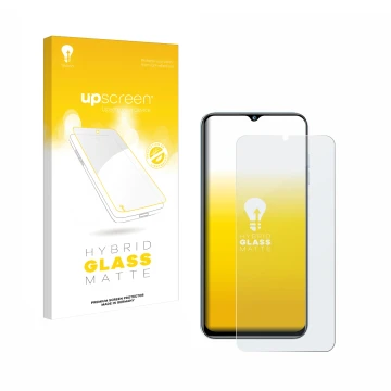 Parte frontale di una confezione del prodotto con il logo del marchio upscreen. Accanto è raffigurato il dispositivo Oukitel C