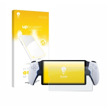 Parte frontale di una confezione del prodotto con il logo del marchio upscreen. Accanto è raffigurato il dispositivo Sony Play