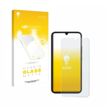 Parte frontale di una confezione del prodotto con il logo del marchio upscreen. Accanto è raffigurato il dispositivo Samsung G