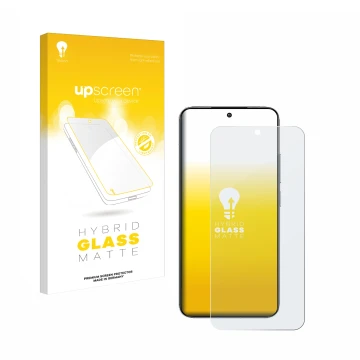 Parte frontale di una confezione del prodotto con il logo del marchio upscreen. Accanto è raffigurato il dispositivo Xiaomi 14