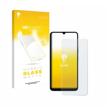 Parte frontale di una confezione del prodotto con il logo del marchio upscreen. Accanto è raffigurato il dispositivo Xiaomi Re