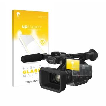 Parte frontale di una confezione del prodotto con il logo del marchio upscreen. Accanto è raffigurato il dispositivo Panasonic