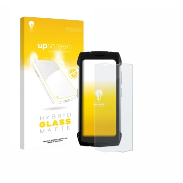 Parte frontale di una confezione del prodotto con il logo del marchio upscreen. Accanto è raffigurato il dispositivo Doogee S 