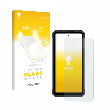 Parte frontale di una confezione del prodotto con il logo del marchio upscreen. Accanto è raffigurato il dispositivo Ulefone A