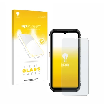 Parte frontale di una confezione del prodotto con il logo del marchio upscreen. Accanto è raffigurato il dispositivo Ulefone P