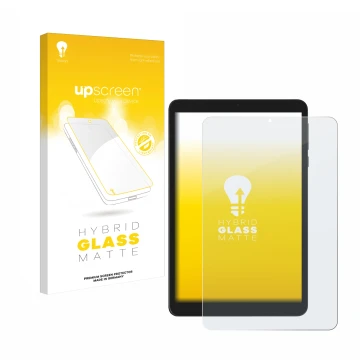 Parte frontale di una confezione del prodotto con il logo del marchio upscreen. Accanto è raffigurato il dispositivo Doogee T2