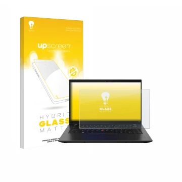 Parte frontale di una confezione del prodotto con il logo del marchio upscreen. Accanto è raffigurato il dispositivo Lenovo Th