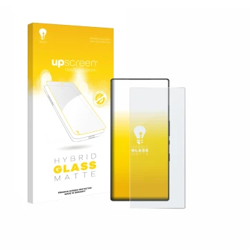 Parte frontale di una confezione del prodotto con il logo del marchio upscreen. Accanto è raffigurato il dispositivo ZTE Nubia