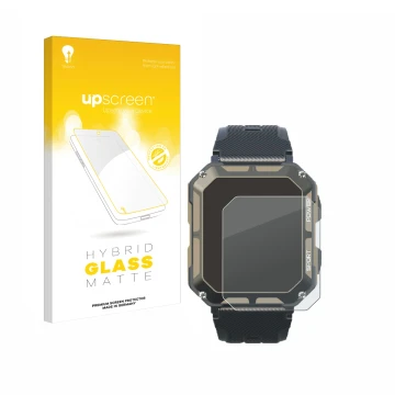 Parte frontale di una confezione del prodotto con il logo del marchio upscreen. Accanto è raffigurato il dispositivo Blackview