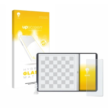 Parte frontale di una confezione del prodotto con il logo del marchio upscreen. Accanto è raffigurato il dispositivo Chessnut 