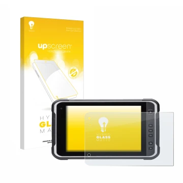 Parte frontale di una confezione del prodotto con il logo del marchio upscreen. Accanto è raffigurato il dispositivo Handheld 