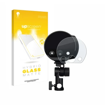 Parte frontale di una confezione del prodotto con il logo del marchio upscreen. Accanto è raffigurato il dispositivo Profoto B