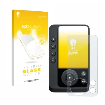 Parte frontale di una confezione del prodotto con il logo del marchio upscreen. Accanto è raffigurato il dispositivo Profoto C