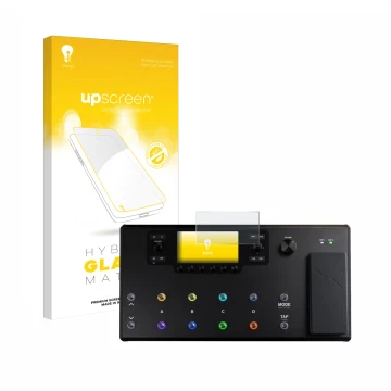 Parte frontale di una confezione del prodotto con il logo del marchio upscreen. Accanto è raffigurato il dispositivo Line 6 He