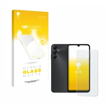 Parte frontale di una confezione del prodotto con il logo del marchio upscreen. Accanto è raffigurato il dispositivo Samsung G