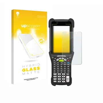 Parte frontale di una confezione del prodotto con il logo del marchio upscreen. Accanto è raffigurato il dispositivo Zebra MC9