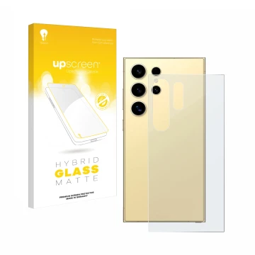 Parte frontale di una confezione del prodotto con il logo del marchio upscreen. Accanto è raffigurato il dispositivo Samsung G