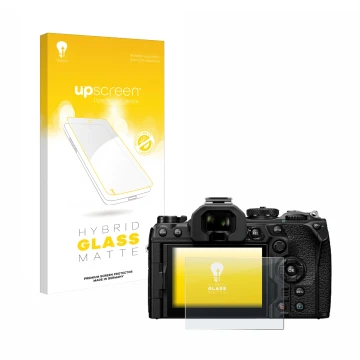 Parte frontale di una confezione del prodotto con il logo del marchio upscreen. Accanto è raffigurato il dispositivo Olympus O