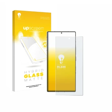 Parte frontale di una confezione del prodotto con il logo del marchio upscreen. Accanto è raffigurato il dispositivo Nubia Z60