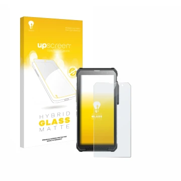 Parte frontale di una confezione del prodotto con il logo del marchio upscreen. Accanto è raffigurato il dispositivo RugGear R