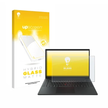 Parte frontale di una confezione del prodotto con il logo del marchio upscreen. Accanto è raffigurato il dispositivo Lenovo Th