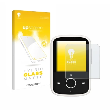 Parte frontale di una confezione del prodotto con il logo del marchio upscreen. Accanto è raffigurato il dispositivo Majority 