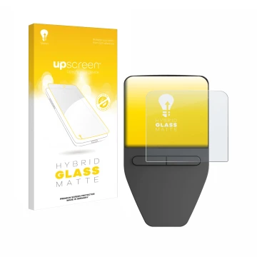Parte frontale di una confezione del prodotto con il logo del marchio upscreen. Accanto è raffigurato il dispositivo Trezor Sa