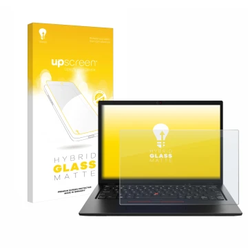 Parte frontale di una confezione del prodotto con il logo del marchio upscreen. Accanto è raffigurato il dispositivo Lenovo Th