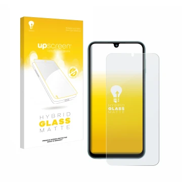 Parte frontale di una confezione del prodotto con il logo del marchio upscreen. Accanto è raffigurato il dispositivo Samsung G