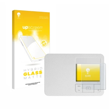 Parte frontale di una confezione del prodotto con il logo del marchio upscreen. Accanto è raffigurato il dispositivo Canon Sel