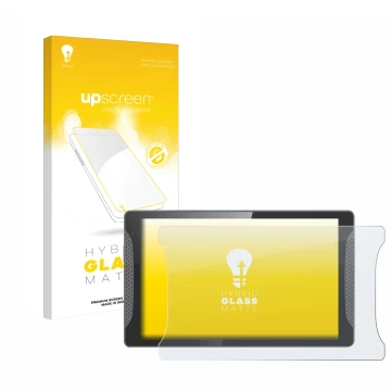 Parte frontale di una confezione del prodotto con il logo del marchio upscreen. Accanto è raffigurato il dispositivo Logicom M