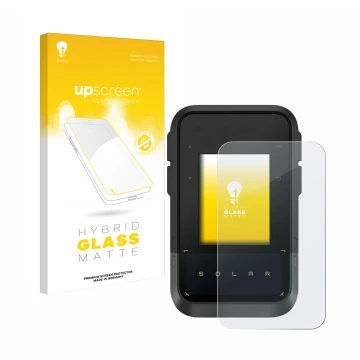 Parte frontale di una confezione del prodotto con il logo del marchio upscreen. Accanto è raffigurato il dispositivo Garmin eT