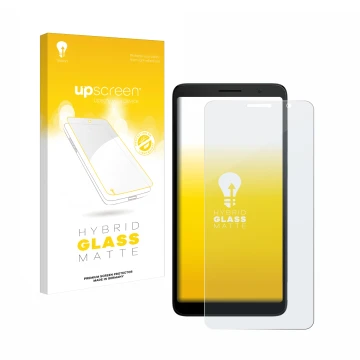 Parte frontale di una confezione del prodotto con il logo del marchio upscreen. Accanto è raffigurato il dispositivo TCL 501 c