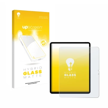 Parte frontale di una confezione del prodotto con il logo del marchio upscreen. Accanto è raffigurato il dispositivo Apple iPa