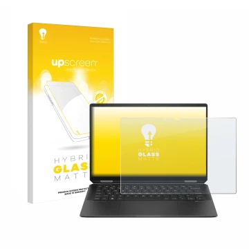 Parte frontale di una confezione del prodotto con il logo del marchio upscreen. Accanto è raffigurato il dispositivo HP Spectr