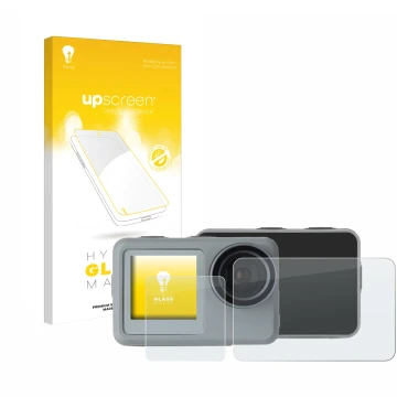 Parte frontale di una confezione del prodotto con il logo del marchio upscreen. Accanto è raffigurato il dispositivo Rollei Ac