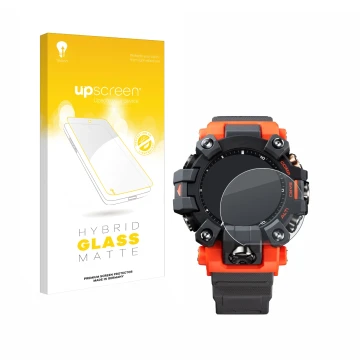 Parte frontale di una confezione del prodotto con il logo del marchio upscreen. Accanto è raffigurato il dispositivo Casio G-S