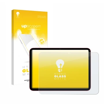 Parte frontale di una confezione del prodotto con il logo del marchio upscreen. Accanto è raffigurato il dispositivo Apple iPa