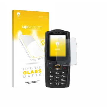 Parte frontale di una confezione del prodotto con il logo del marchio upscreen. Accanto è raffigurato il dispositivo AGM M6 co