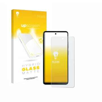 Parte frontale di una confezione del prodotto con il logo del marchio upscreen. Accanto è raffigurato il dispositivo Motorola 