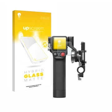 Parte frontale di una confezione del prodotto con il logo del marchio upscreen. Accanto è raffigurato il dispositivo DJI Focus