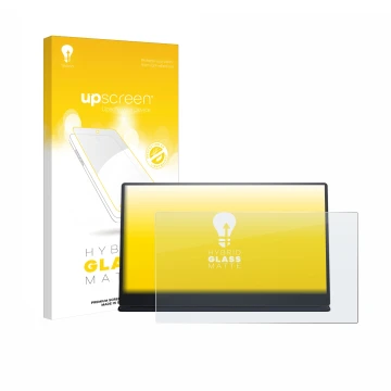 Parte frontale di una confezione del prodotto con il logo del marchio upscreen. Accanto è raffigurato il dispositivo Dell P142