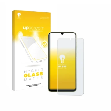 Parte frontale di una confezione del prodotto con il logo del marchio upscreen. Accanto è raffigurato il dispositivo Samsung G