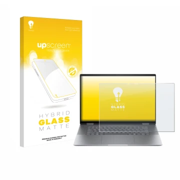 Parte frontale di una confezione del prodotto con il logo del marchio upscreen. Accanto è raffigurato il dispositivo HP Envy x