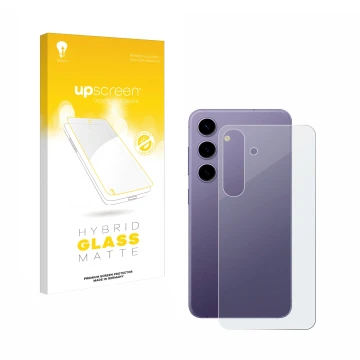Parte frontale di una confezione del prodotto con il logo del marchio upscreen. Accanto è raffigurato il dispositivo Samsung G